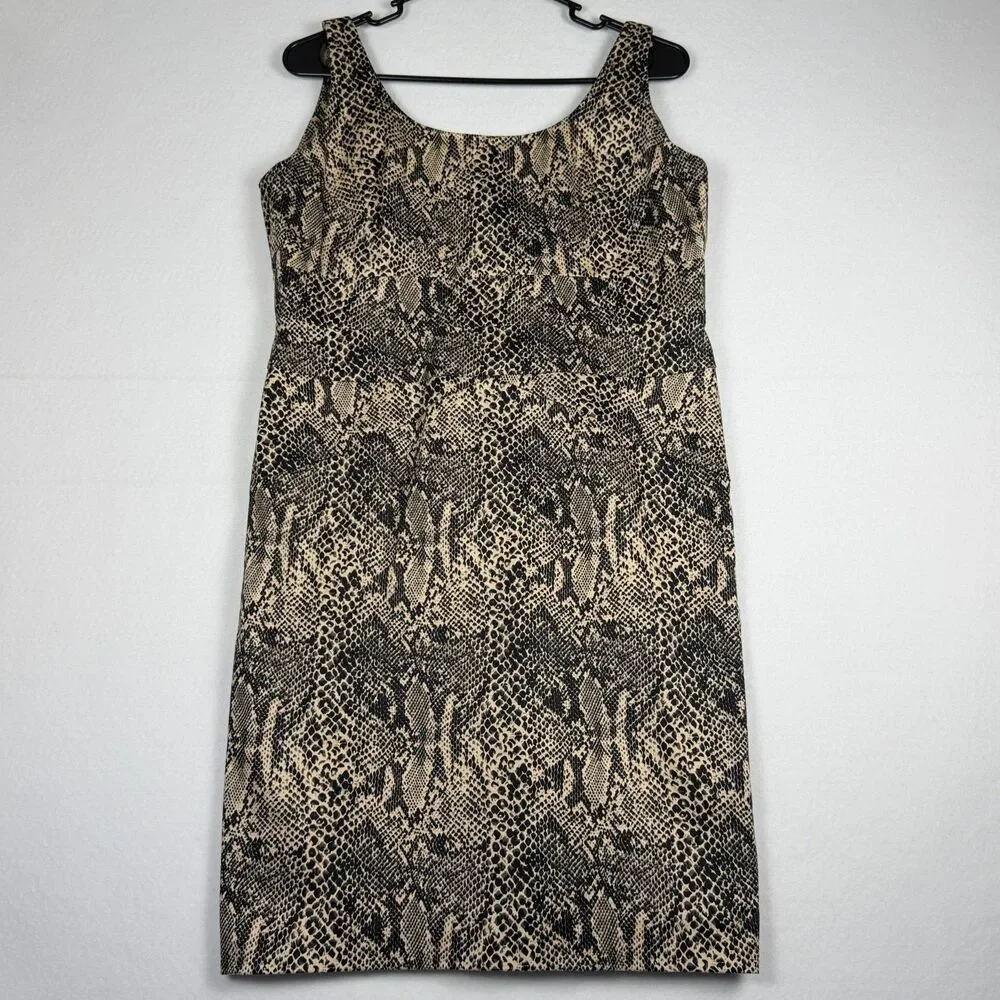 Michael Kors Snake Print Sheath Dress Size 12 Beige Black Sleeveless Midi